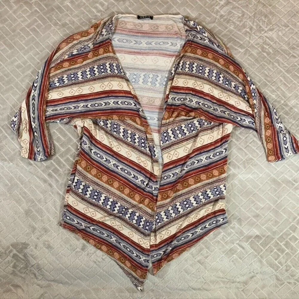 Womens Large Lightweight Cardigan Shirt Open Front Colorful Aztec Geometric - Picture 1 of 12